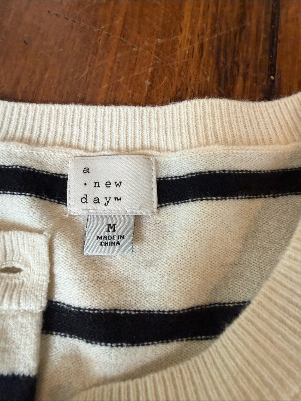 Target A New Day Striped Button-Front Crewneck Sweater - Cream & Black - Picture 2 of 2